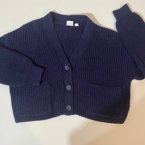 Gap Kids Cardigan Sweater Girl Sz 8 Chunky Knit Cable Knit Pockets Button Navy - Picture 1 of 9