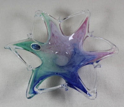 Cuenco de vidrio de colección Lavorazione Arte Murano soplado a mano multicolor en forma de estrella Foto 1 de 4