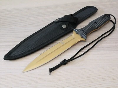 13” Fixed Blade Knife Gold Spear Point Double Edge Full Tang Sharp Spear Point - Image 1 of 4