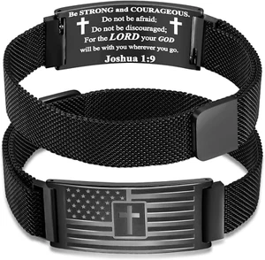 Doudiner American Flag/Flag Cross Bracelet for Men,Stainless Steel Bible Verse B - Picture 1 of 12