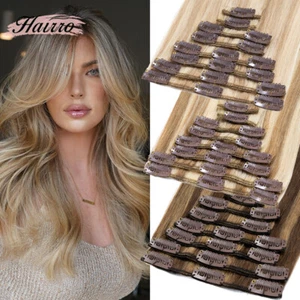 Clip In 100% Real Human Remy Hair Extensions 8Pieces 18Clips Full Head Highlight - Picture 1 of 36