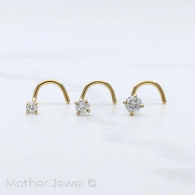 Tornillo perforador nariz diamante simulado redondo torcido 20g oro amarillo 14k ip Stud Foto 1 de 4