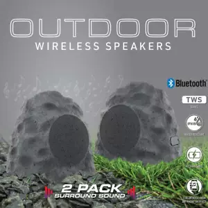 Wireless Bluetooth Stereo Rock Speaker 2 Pack Outdoor IPX5 Waterproof Recharge - Picture 1 of 11