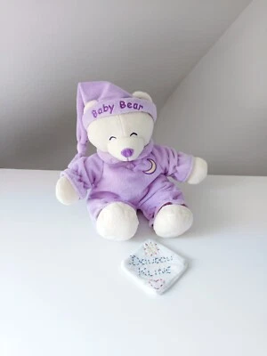 Peluche/Doudou Ours Blanc Crème Pyjama Mauve/Violet Lune Baby Bear 30cm - Gipsy - Photo 1/4