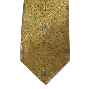 Cravatta vintage Oscar de la Renta uomo 58 in seta oro floreale vite classica elegante - Foto 1 di 12