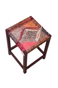 Handmade Sheesham Wood Stool | JUTE & Resham Weaving | Antique Craft - Picture 1 of 7