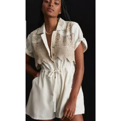 NUEVO Mameluco Anthropologie Algodón Ganchillo Talla 4 Mezcla Lino Foto 1 de 3