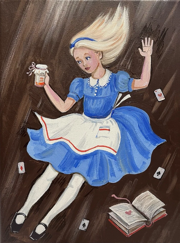 PINTURA ORIGINAL Ryta Alicia en el País de las Maravillas Ilustración Arte Mermelada Naranja ❤️ Foto 1 de 1