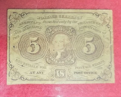 1862 5 Cents Postage Currency Note ~ *Circulated Condition* - Image 1 of 2