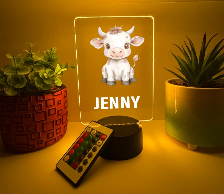 UV Printed Cute Cow Light Up, Personalized FREE, Animal LED Lamp, Kid Friendly - Image 1 of 4
