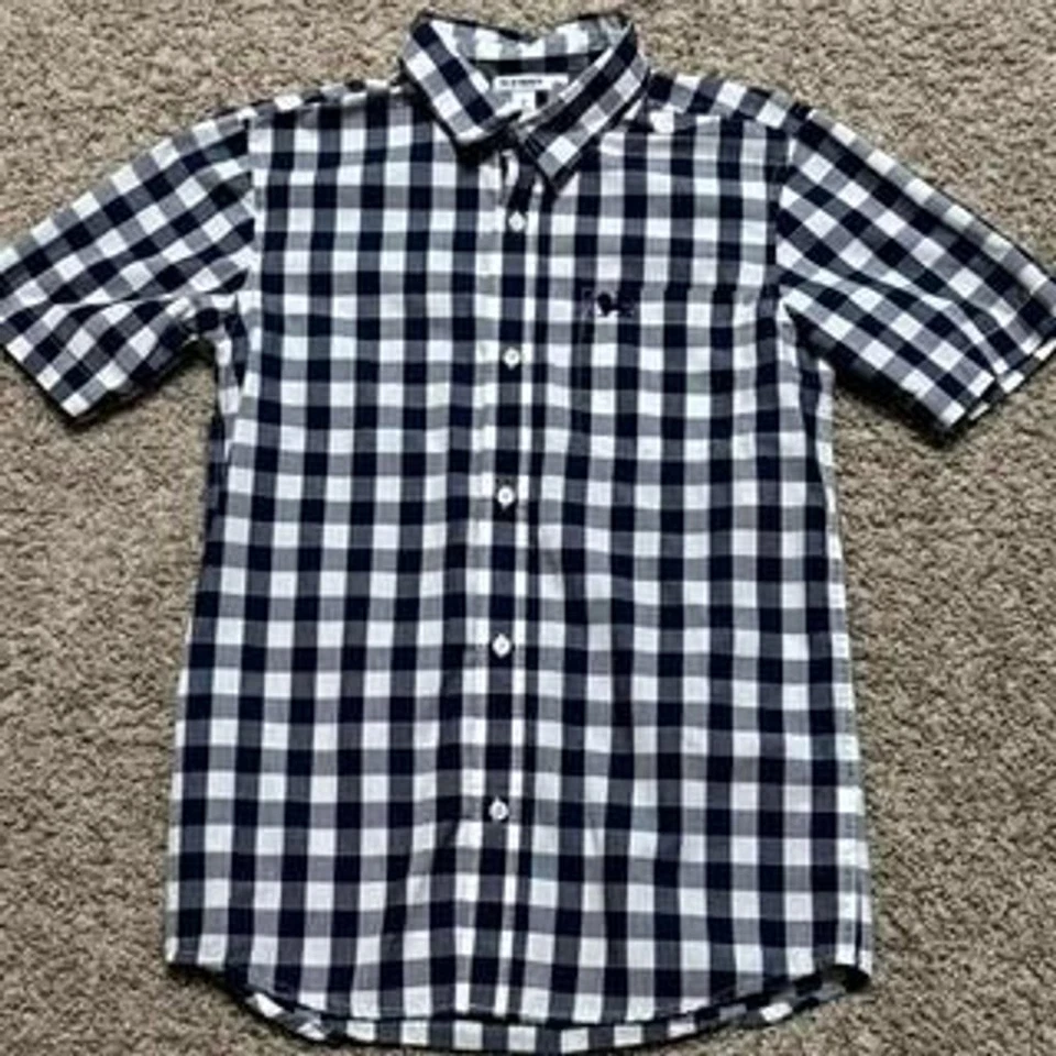 Old Navy White and Blue Gingham Short Sleeve Button Up Shirt, Youth XL - Image 1 of 3