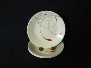 FOUR {4} CORELLE SPLENDOR 6 3/4" RED & GRAY SWIRLS ROUND BREAD & BUTTER PLATES - Picture 1 of 2
