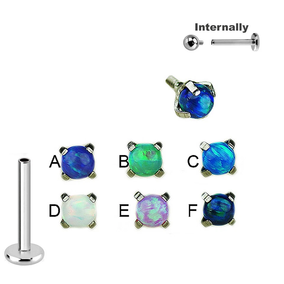 1,2mm Titan eingefasste Synthetik Opal Perle Ohr Helix Tragus Piercing Labret - Bild 1 von 2