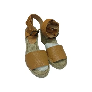 J. Crew Size 7 Leather Espadrilles Wedge Color Dusty Cypress Ankle Strap Sandals - Picture 1 of 7