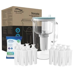 Caraffa filtro acqua in vetro blu 2,9L di cui 12 Aqualogis UniX adatta Classic - Foto 1 di 7