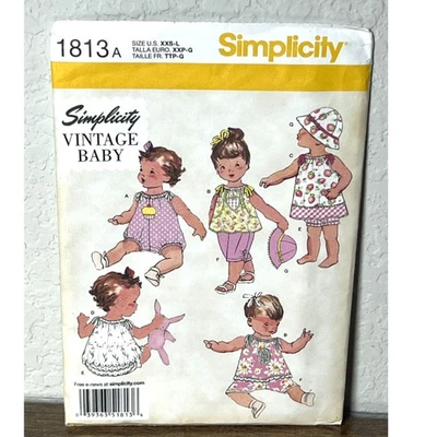 Simplicity 1813 Sew Pattern Baby Romper Dress Top Pants Panties Hat Uncut 2012 - Image 1 of 2