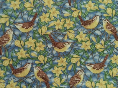Tela de edredón South Carolina Wren 1 yarda State Bird floral algodón Northcott Foto 1 de 4