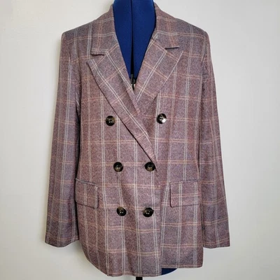 Blazer 7th Ave Design Studio para mujer púrpura espiga a cuadros Dbl pecho M nuevo sin etiquetas Foto 1 de 4