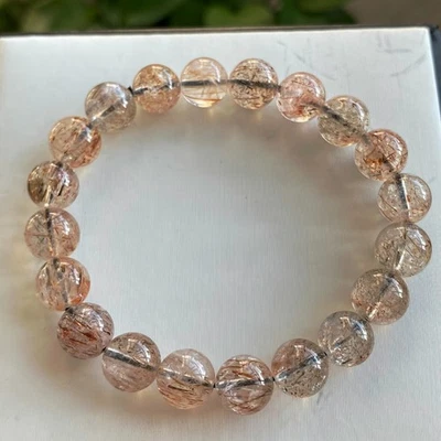 9mm Natural Black Gold Rutilated Super 7 Quartz Crystal Beads Bracelet 2508 - Image 1 of 4