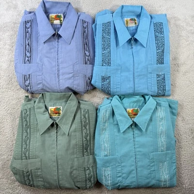 Genuine Haband Guayabera Shirt (Lot of 4) Men’s M Blue Zip Embroidered Pocket - Image 1 of 4