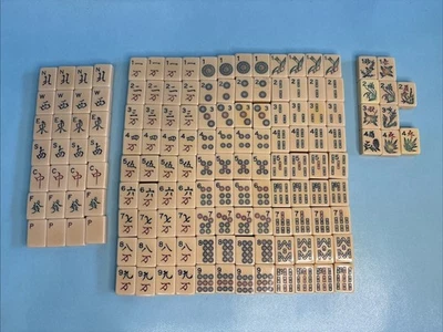 Vintage 146 Piroxloid Mahjong Tiles - Vertical Stripes Mah Jong - Image 1 of 4