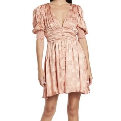 Nuevo Mini Vestido Maisie Para Mujer Satén Manga Abullonada Cuello en V Pequeño Coqueta Femenino Foto 1 de 4