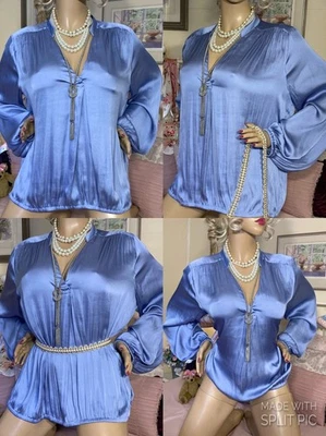 HIGH GLOSS MIRROR SHINE LIQUID SATIN Sexy Secretary Mistress Blouson Tunic XL - Image 1 of 4