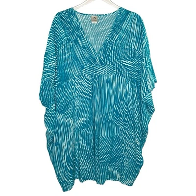 Vestido túnica Natori S blanco aguamarina abstracto para mujer viscosa cuello en V Foto 1 de 4