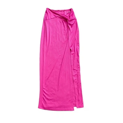 Maxi Falda Shein Para Mujer XS Rosa Caliente Torcida Frontal Dividida Elástica Pull On Foto 1 de 4