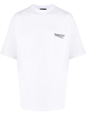 BALENCIAGA POLITICAL CAMPAIGN PRINTED LOGO OVERSIZED T-SHIRT IN WHITE UK SIZE XL - Image 1 of 4