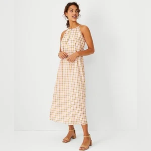 Ann Taylor Plaid Multi-Color Halter Flare Dress NWT Preppy Spring  - Picture 1 of 14