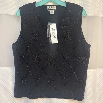 Camisa De Colección The Look Randolph Duke Con Cuentas Sin Mangas Negra Nueva Con Etiquetas 1X Cuello en V Foto 1 de 4