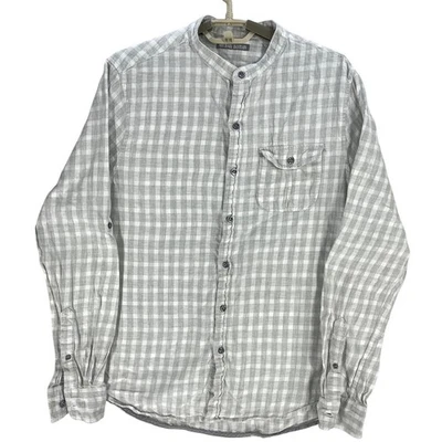 Camisa Michael Bastian Abotonada Para Hombre Talla Mediana M Gris Blanco A Cuadros 100% Algodón Foto 1 de 4