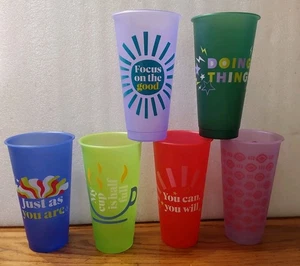 Starbucks Reusable Plastic Tumbler Cups 24oz 6pc Positive Motivating - Picture 1 of 5