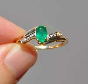14 Karat massiver Gold natürlicher Smaragd & Diamantring - Solitär mit Akzenten S Wirbel - Bild 1 von 12