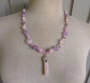 Rose Quartz Crystal Double Point Adjustable Hemp Necklace Jewelry Amethyst Beads - Picture 1 of 6