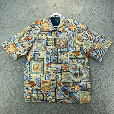 Camisa masculina Bamboo Cay XXL colorida geométrica algodão gramado bolso manga curta - Imagem 1 de 4