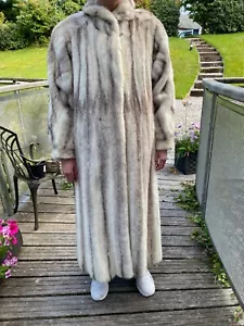 Real Mink full length white and brown mix fur coat size 16 Medium - Picture 1 of 11