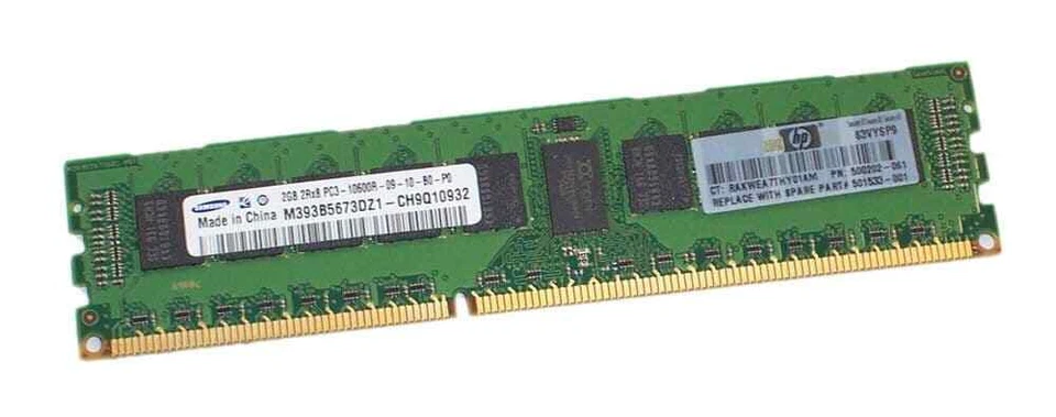 Barrette mémoire Samsung 2Go HP PN: 500202-061 PC3-10600R 1333MHz 2Rx8 DDR3 ECC - Photo 1/1