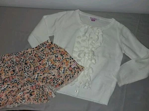 Girls Ruffle Butts white cardigan and floral shorts, size 5 - Picture 1 of 7