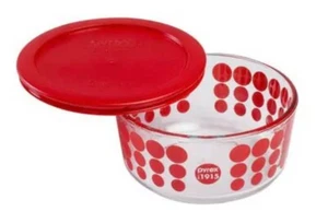 NWT NEW Pyrex 100th Anniversary Red Polka Dots 4 cup Glass Storage Bowl with Lid - Picture 1 of 2