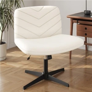 Wide Criss Cross Chair Comfy Armless Swivel Desk Chair for Home Office Bedroom - Picture 1 of 17