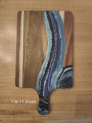 Handmade Cheese Board Wood, Blue Resin Charcuterie/Butter Board Serving w/Handle - Image 1 of 4