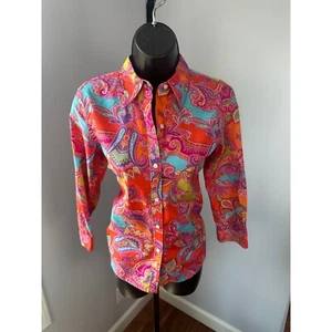 Chaps Paisley Button Down Shirt bunt Print 3/4 Arm Oberteil Baumwolle Small - Bild 1 von 5