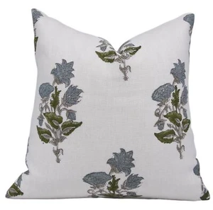 Block Print Off White Linen 20X20 Throw Pillowcase Cushion Cover, Handmade, V... - Picture 1 of 6