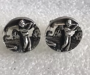 VINTAGE ELEGANTER GOLFER SILBERTON MANSCHETTENKNÖPFE KRAWATTENCLIP SET 1449 - Bild 1 von 8