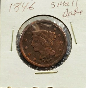 1846 Small Date 1c Liberty Head Large Cent Penny US Copper Choice VG / FINE  - Picture 1 of 3