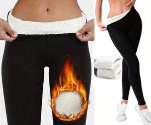 Women Thermal Leggings Thick Winter Fleece Lined Warm High Waist Tummy Control - Picture 1 of 10