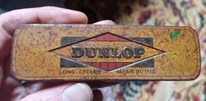 OLD ORIGINAL VINTAGE DUNLOP ‘LONG’ CYCLE REPAIR OUTFIT TIN BIKE PUNCTURE KIT BOX - Picture 1 of 6
