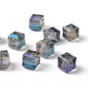 10x Cuentas de vidrio electrochapado cubo facetado enchapado arco iris mediano turquesa - Imagen 1 de 3